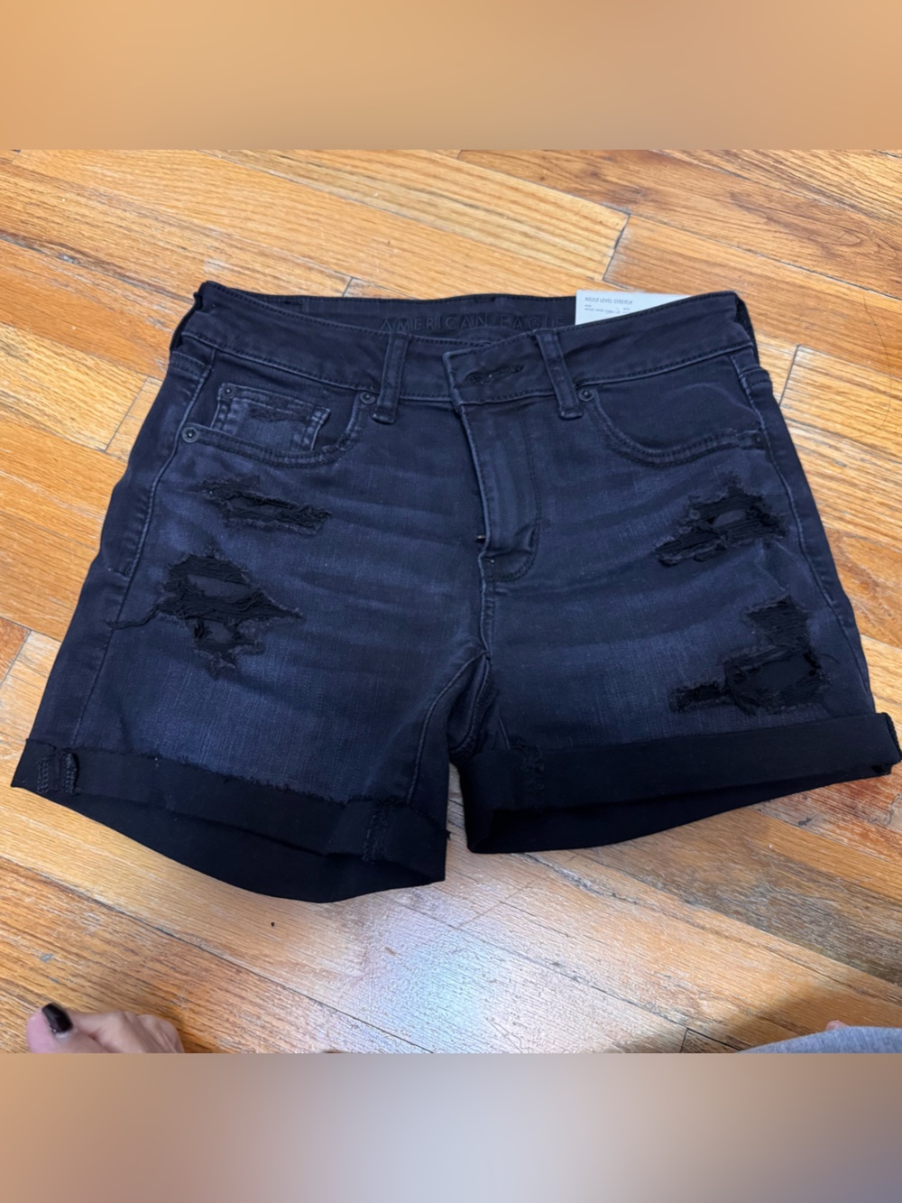 American Eagle Outfitters Black Distressed Denim Shorts